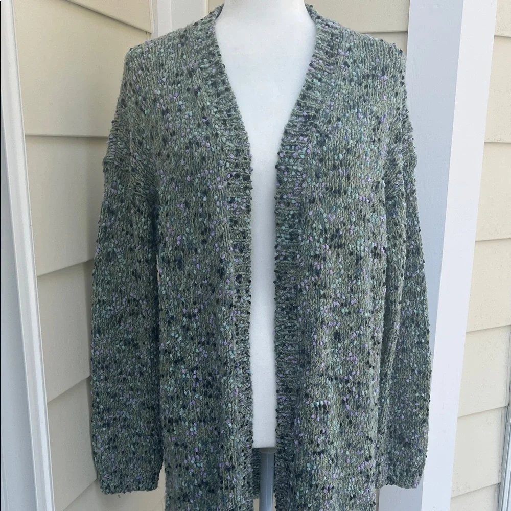 J. Jill Speckled Textured Cozy Knit Cardigan Timeless Minimalist Open Front